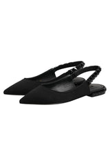 Dolce & Gabbana Black Crystal Charmeuse Slingback Shoes