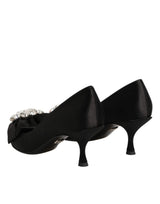 Dolce & Gabbana Black Satin Bow Crystal Embellishment Pumps Shoes