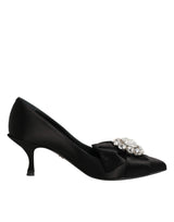 Dolce & Gabbana Black Satin Bow Crystal Embellishment Pumps Shoes