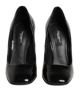 Dolce & Gabbana Black Gold Patent Leather Logo Heels Pumps Shoes
