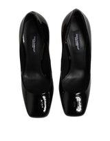 Dolce & Gabbana Black Gold Patent Leather Logo Heels Pumps Shoes
