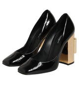Dolce & Gabbana Black Gold Patent Leather Logo Heels Pumps Shoes
