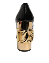 Dolce & Gabbana Black Gold Patent Leather Logo Heels Pumps Shoes