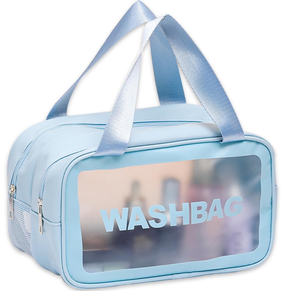 YIMIKE Travel Toiletry BagClear Makeup BagCosmetics BagTransparent Skin Care BagWaterproof & Draining Make up BagsPVC Toiletry Organizer Thickened Wash Bag for Women Men (Medium-Blue)