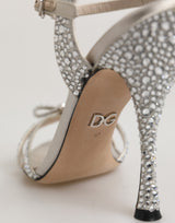 Dolce & Gabbana Silver Strass Ankle Strap Heels Sandals Shoes