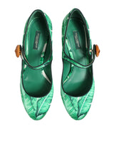 Dolce & Gabbana Green Silk MARY JANES Leaf Sandals Shoes