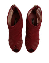 Dolce & Gabbana Red Tulle Ankle Boots Stiletto Heels Shoes