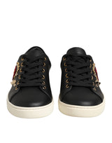 Dolce & Gabbana Black Leather Sacred Heart Sneakers Shoes