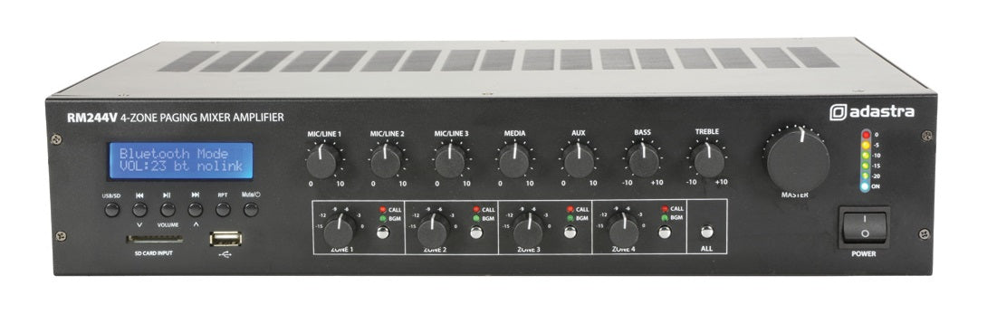 Adastra RM244V v2 240W 4 Zone Paging Amplifier with Individual Volume Controls FM/USB/BT  953.244UK