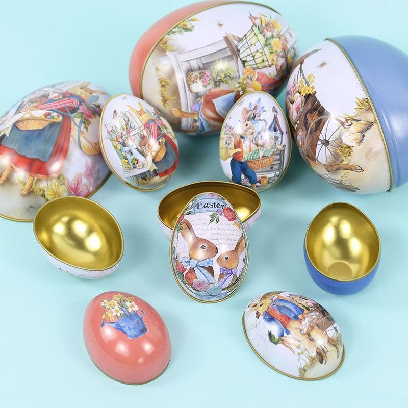 Cute Bunny Rabbit Printed Metal Easter Egg Candy Box