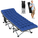 Besunbar Folding Camping Cot 28inch w/Mattress Heavy Duty Portable Sleeping Cot with Carry Bag Double Layer Oxford Travel Camp Cots for Outdoors & Indoors Suit for Adults Kids (Navy/Grey)