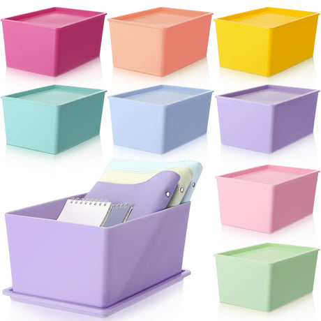 Menkxi 8 Pcs Storage Bins with Lids Colorful Plastic Storage Containers Cute Stackable Storage Box Baskets for Organizing Shelves (Mixed Color)