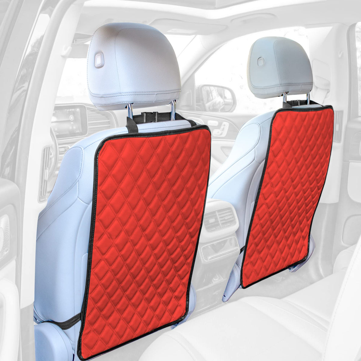 FH GROUP 2-Pack Diamond Stitched Faux Leather Back Seat Kick Protectors Heavy Duty Car Kick Mat for Kids Waterproof Protection Easy to Clean