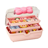 Cute Hair Accessories Organizer 3-Layers Kids Jewelry Storage Box Plastic Hair Accessories holder for Girls (Pink 10.8 x 5.7 x 5.9 Inch)