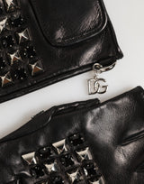 Dolce & Gabbana Black Leather Studded Fingerless Hand Mitten Men Gloves