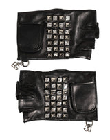 Dolce & Gabbana Black Leather Studded Fingerless Hand Mitten Men Gloves