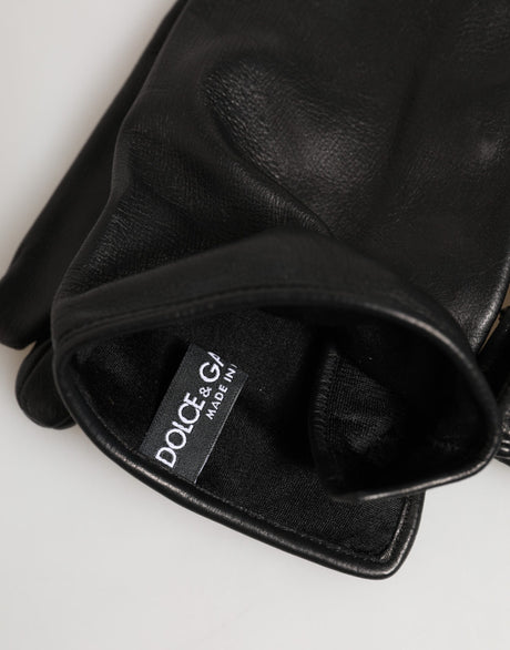 Dolce & Gabbana Black Leather Embellished Long Mitten Gloves