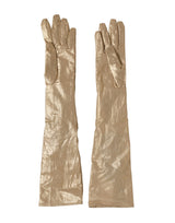 Dolce & Gabbana Beige Satin Crystal Elbow Length Mitten Gloves