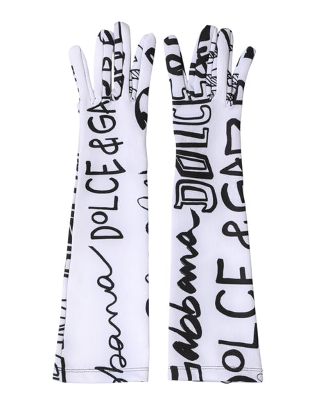 Dolce & Gabbana Black White DG Logo Elbow Length Mitten  Gloves