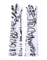 Dolce & Gabbana Black White DG Logo Elbow Length Mitten  Gloves