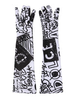 Dolce & Gabbana Gloves Black White DG Logo Elbow Length Mitten