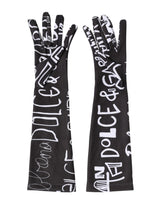 Dolce & Gabbana Black White DG Logo Elbow Length Mitten Gloves