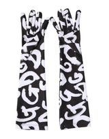 Dolce & Gabbana Black White DG Logo Elbow Length Mitten Gloves
