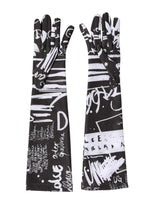 Dolce & Gabbana Black White DG Logo Elbow Length Mitten Gloves