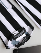 Dolce & Gabbana Black White Nylon Fingerless Wrist Length Gloves