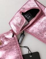 Dolce & Gabbana Pink Leather DG Logo Wrist Length Mitten Gloves