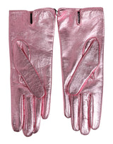 Dolce & Gabbana Pink Leather DG Logo Wrist Length Mitten Gloves
