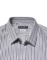 Dolce & Gabbana Black White Stripes Men GOLD Dress Shirt