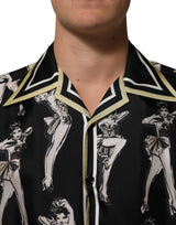 Dolce & Gabbana Black Silk Pin Up Printed Button Down Shirt