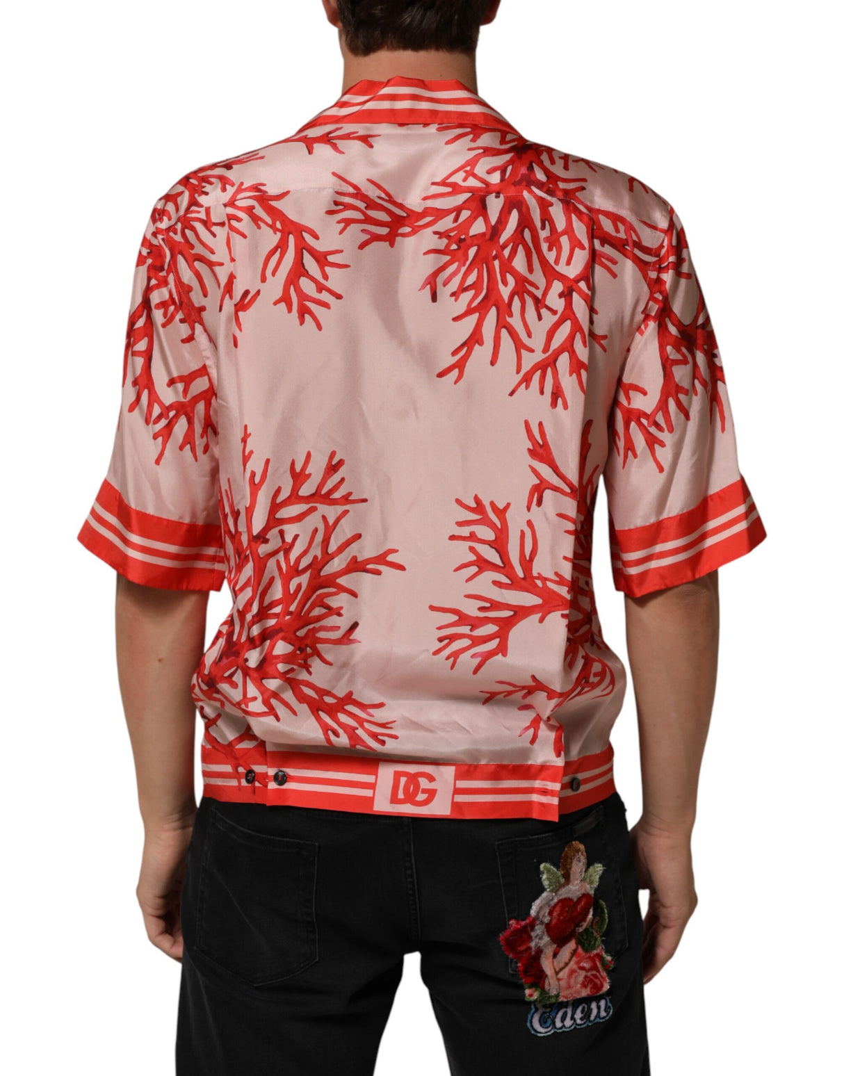 Dolce & Gabbana Shirt Red Corals Short Sleeves Button Down