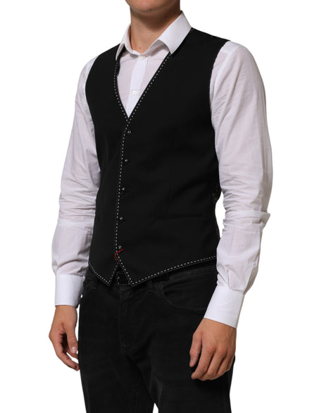 Dolce & Gabbana Black Wool Dress Formal Men Waistcoat Vest