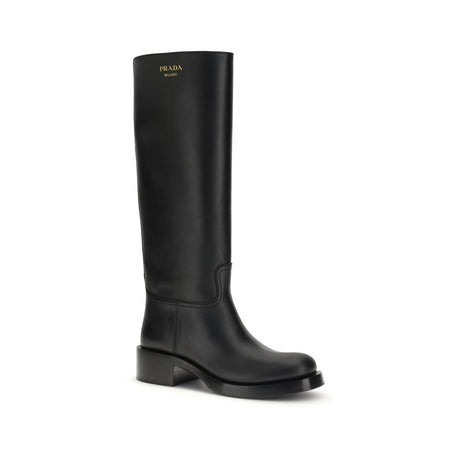 Prada Black Calf Leather Bos Taurus Boots