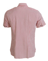 Dolce & Gabbana Red White Striped Cotton Short Sleeve Shirt