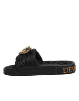 Dolce & Gabbana Black Devotion Matelassé Leather Slides Shoes