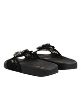 Dolce & Gabbana Black Devotion Matelassé Leather Slides Shoes