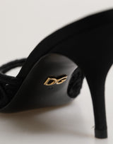 Dolce & Gabbana Black Embroidered Slip On Heels Slides Shoes
