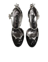 Dolce & Gabbana Black Sequined Ankle Strap Sandals Shoes