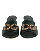 Dolce & Gabbana Green DG Amore Heel Slides Sandals Shoes