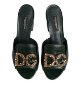 Dolce & Gabbana Green DG Amore Heel Slides Sandals Shoes