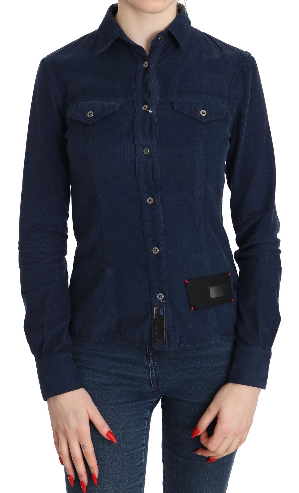 Acht Cotton Blue Corduroy Long Sleeves Shirt Top Blouse