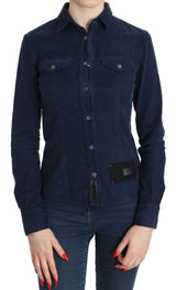 Acht Cotton Blue Corduroy Long Sleeves Shirt Top Blouse