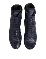 Dolce & Gabbana Dark Blue Deer Leather Mid Calf Boots Shoes