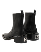 Dolce & Gabbana Black Studded Chelsea Short Ankle Boots Shoes