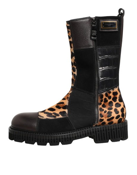 Dolce & Gabbana Multicolor Leopard Mid Calf Boots Shoes