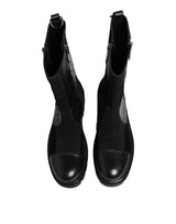 Dolce & Gabbana Black Patchwork Leather Mid Calf Boot  Shoes