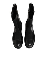 Dolce & Gabbana Black Patchwork Leather Mid Calf Boot  Shoes